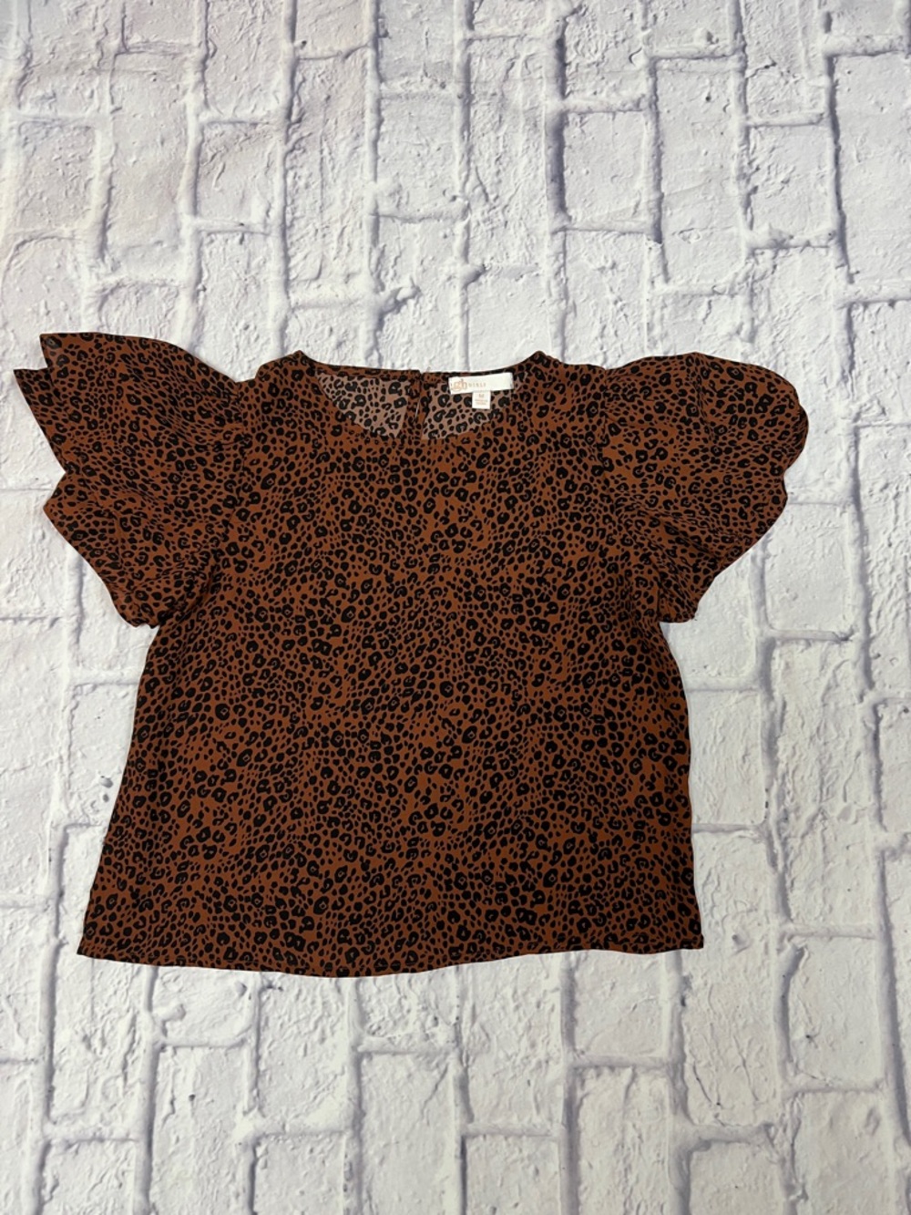 GB girls Brown Leopard Print Puff Sleeve Blouse